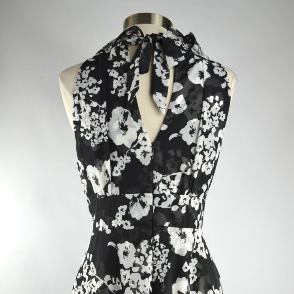 White House Black Market Flowy Floral Black and White Dress Size 2 - Picture 2 of 13